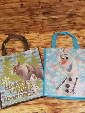 2 Disney Frozen Olaf & Sven Character Tote Bag Reusable Shopping